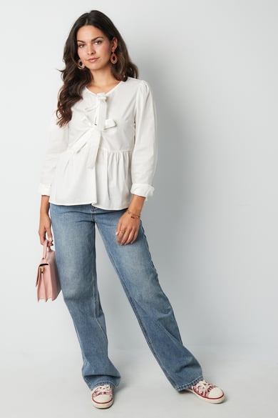 Top peplum de manga larga con lazos - azul h5 Imagen10